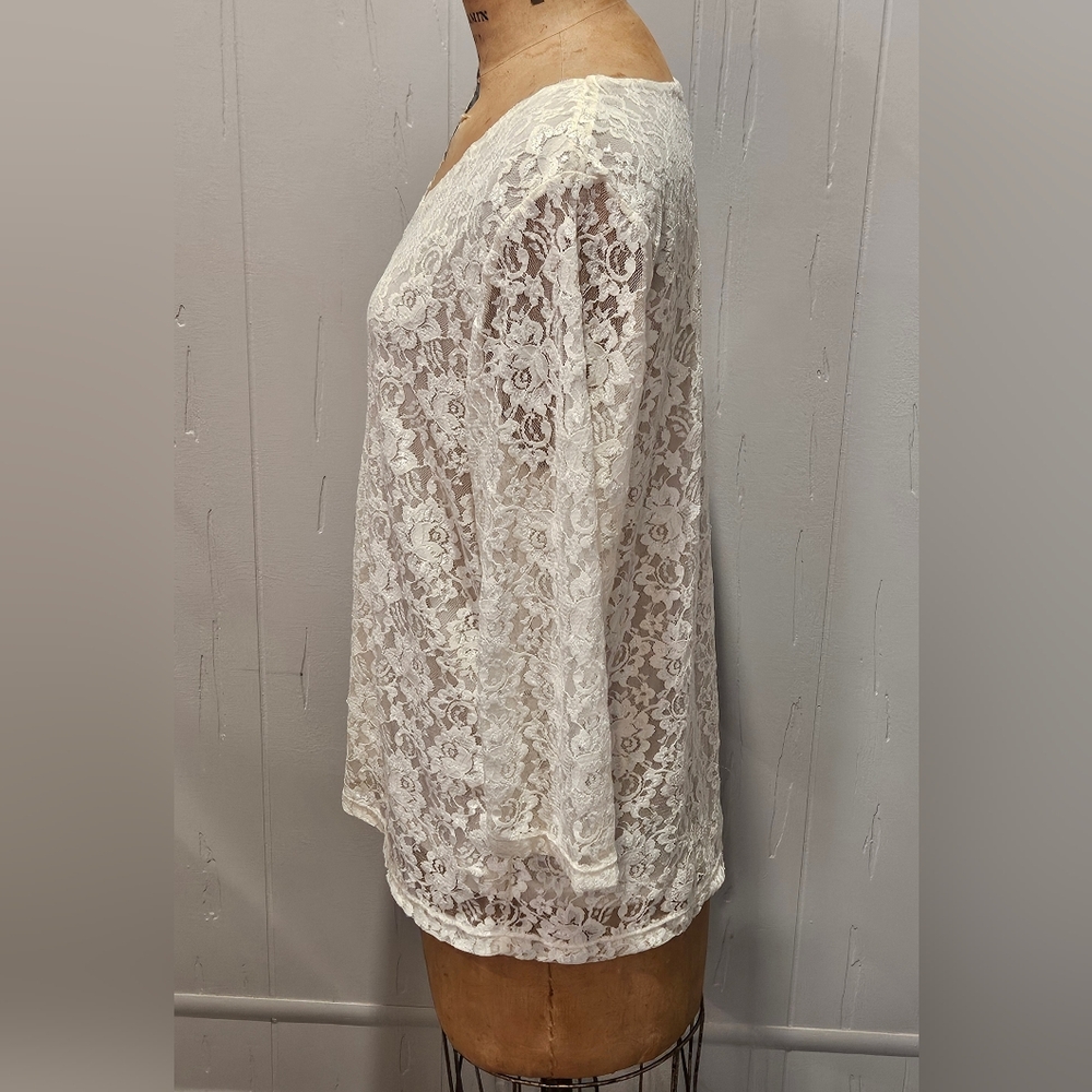 Motto Lace Top Shirt V-neck 3/4 Sleeves Womens XL - Picture 2 of 5